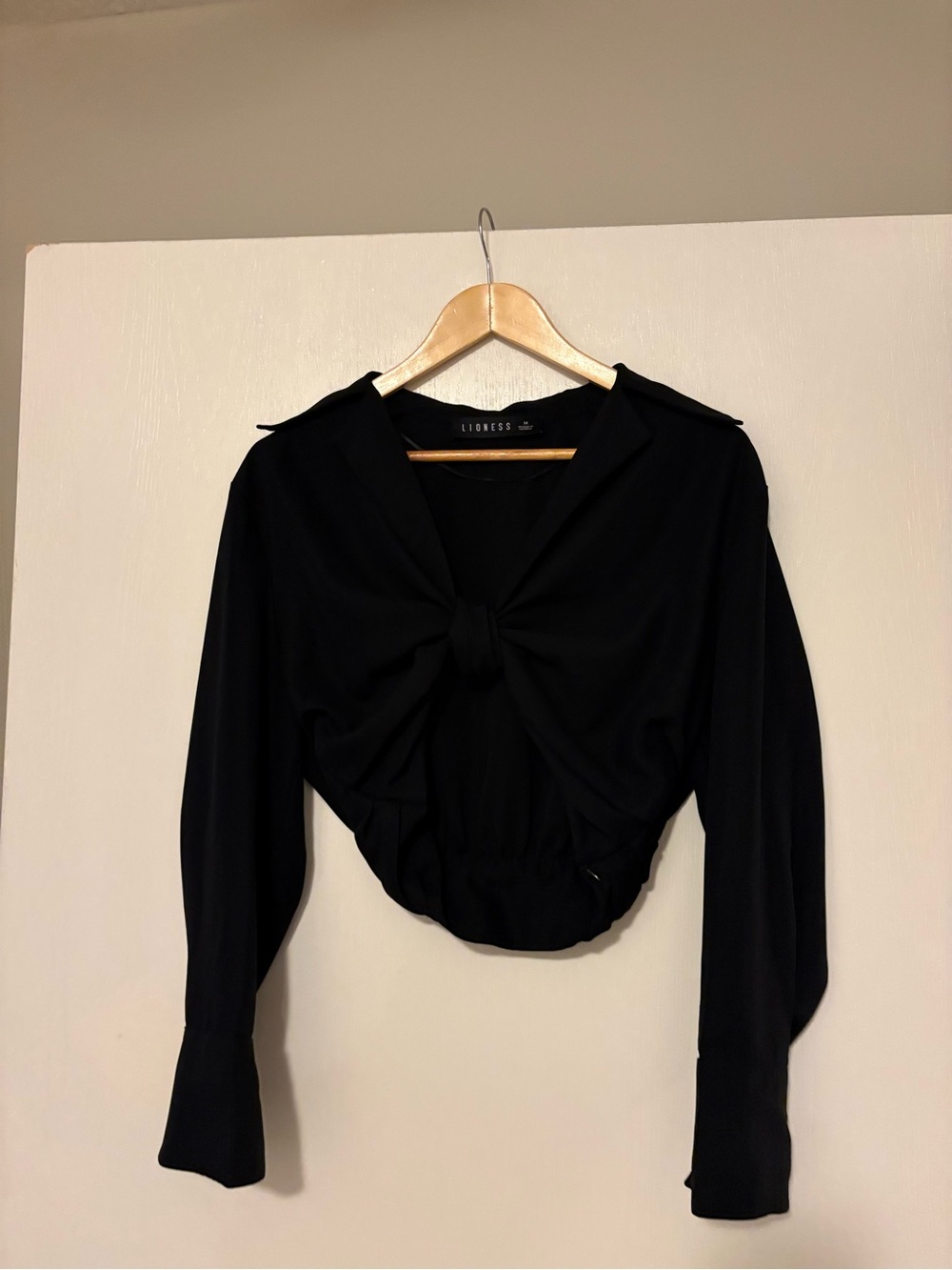 Lioness Black Tie-Front Cropped Blouse